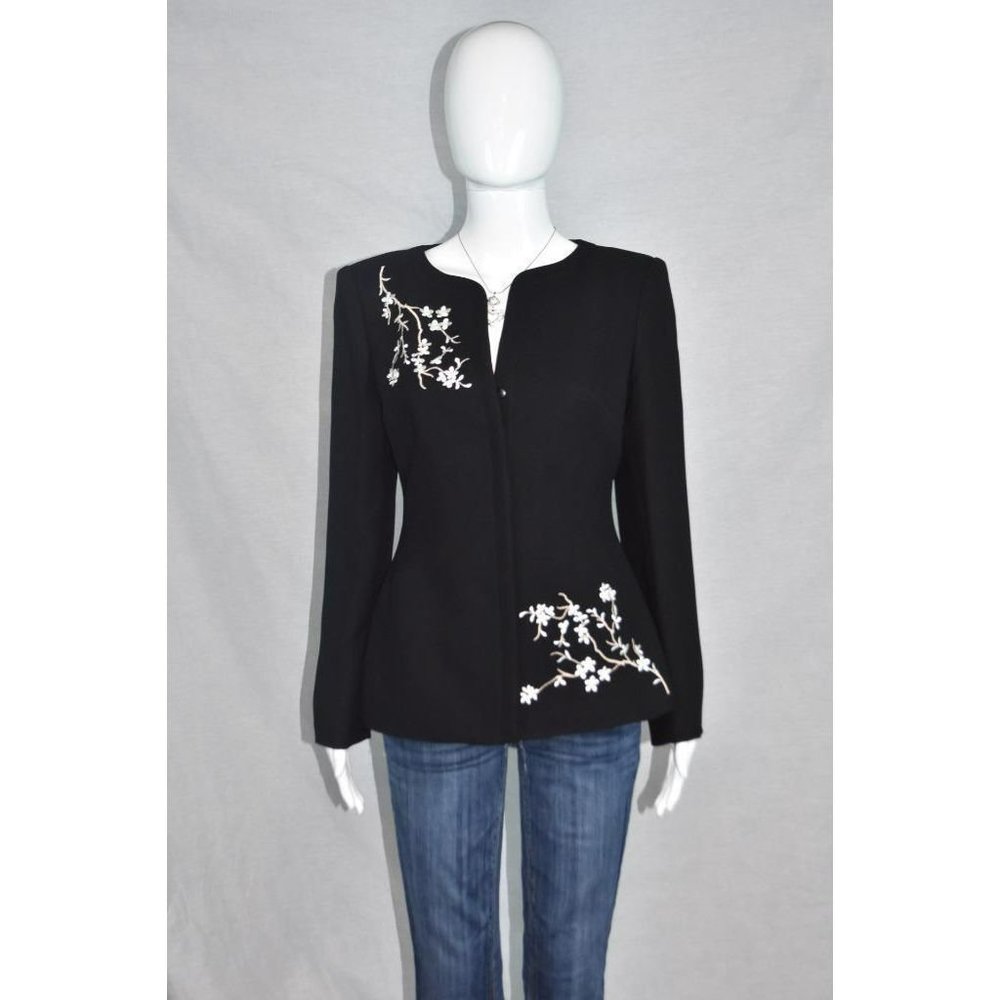 Constance Saunders By Nahdree Size 4 Black Blazer With Floral Embroidery